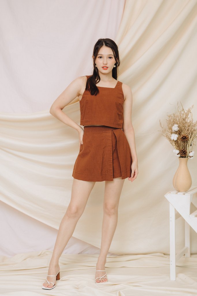 Lune Linen Top in Brown