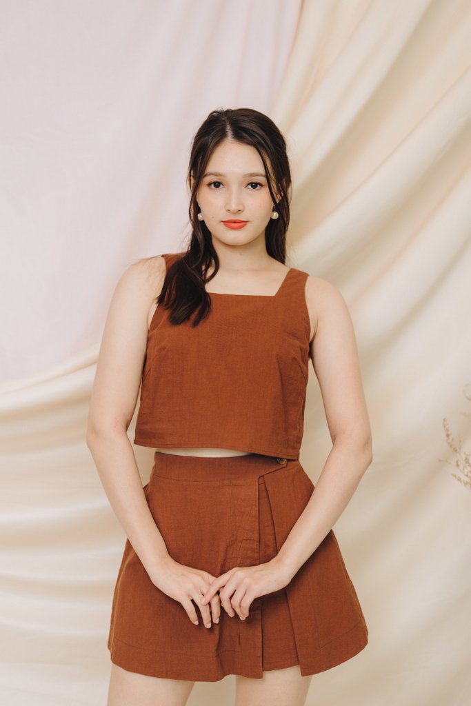 Lune Linen Top in Brown