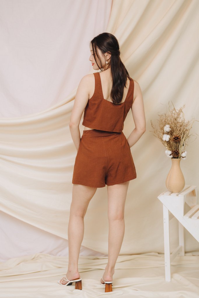 Lune Linen Top in Brown