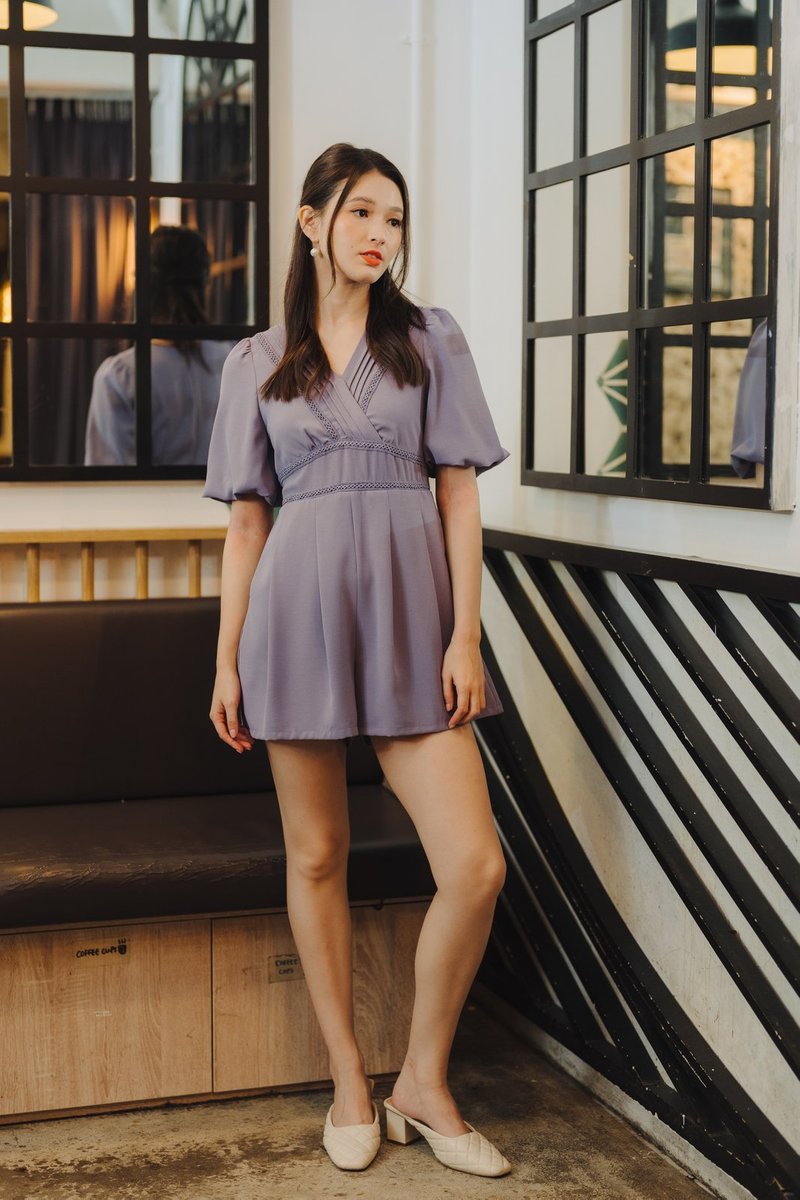 Cleona Latice Eyelet Romper in Lavender (XS)