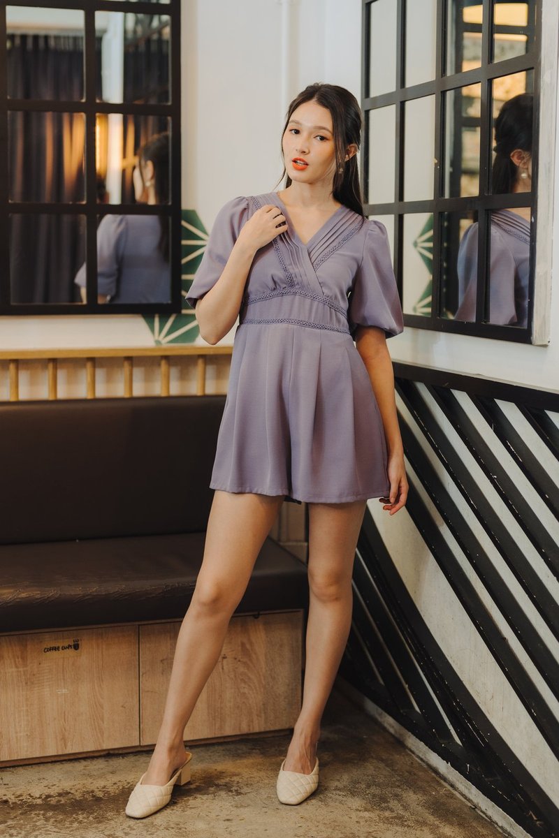 Cleona Latice Eyelet Romper in Lavender (XS)