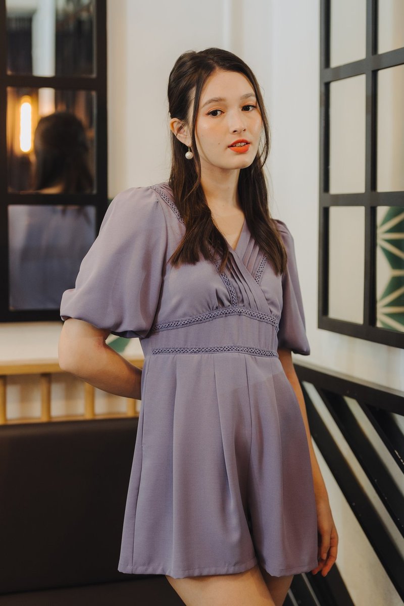Cleona Latice Eyelet Romper in Lavender (XS)