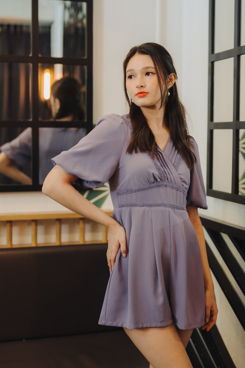 Cleona Latice Eyelet Romper in Lavender (XS)