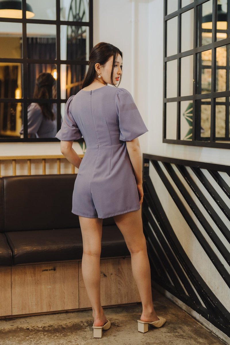 Cleona Latice Eyelet Romper in Lavender (XS)