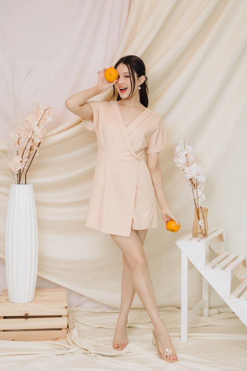 Shirley Kimono Romper in Light Peach (XS)