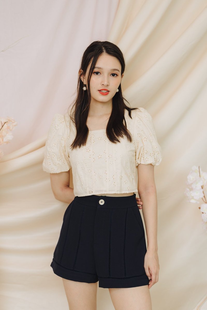 Charlotte Lattice High Waisted Short in Dark Navy (XS)