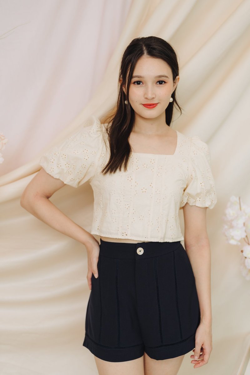 Charlotte Lattice High Waisted Short in Dark Navy (XS)