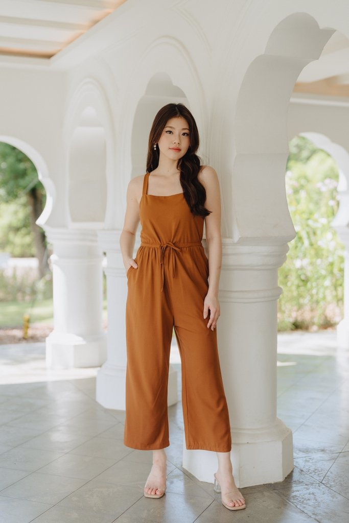 Lauder Drawstring Jumpsuit in Camel Brown (XL)