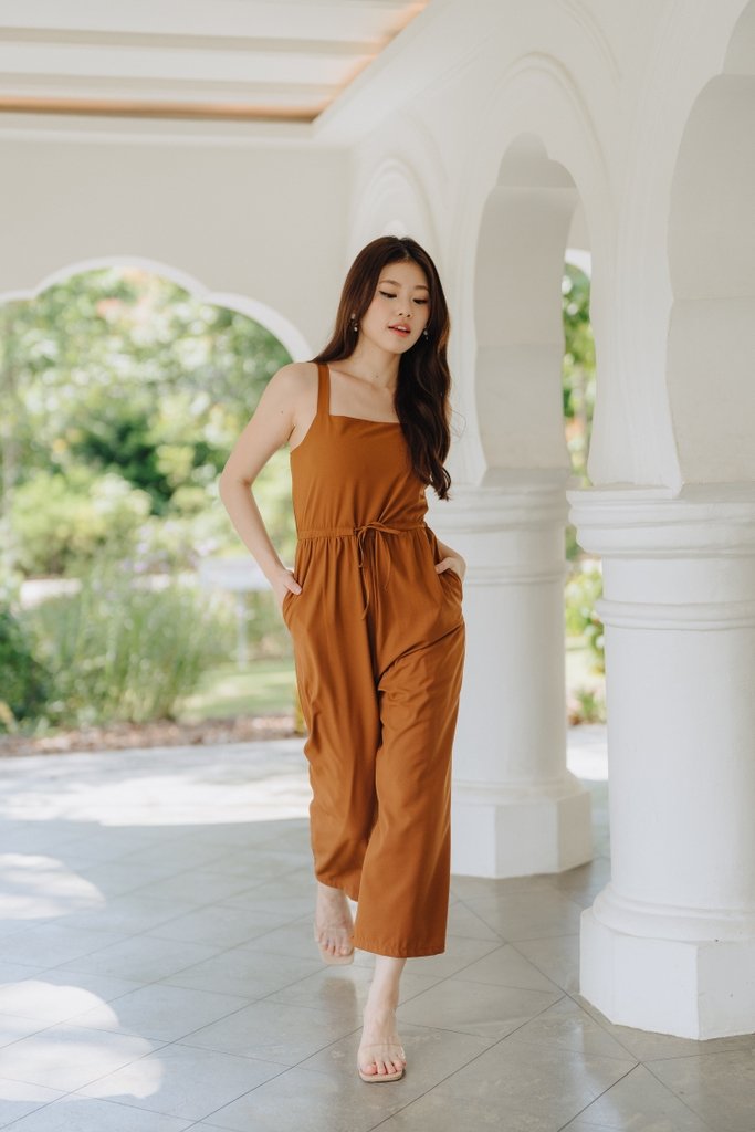 Lauder Drawstring Jumpsuit in Camel Brown (XL)