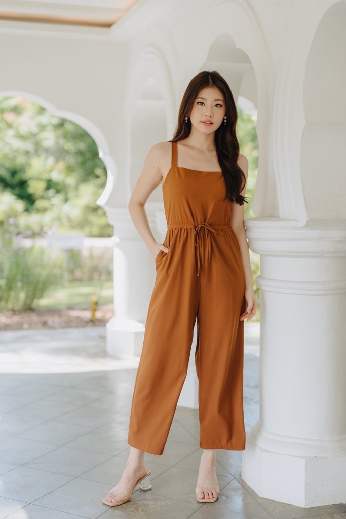 Lauder Drawstring Jumpsuit in Camel Brown (XL)