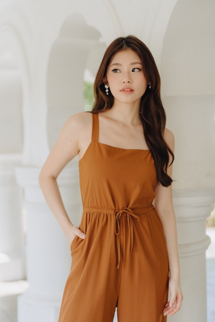 Lauder Drawstring Jumpsuit in Camel Brown (XL)
