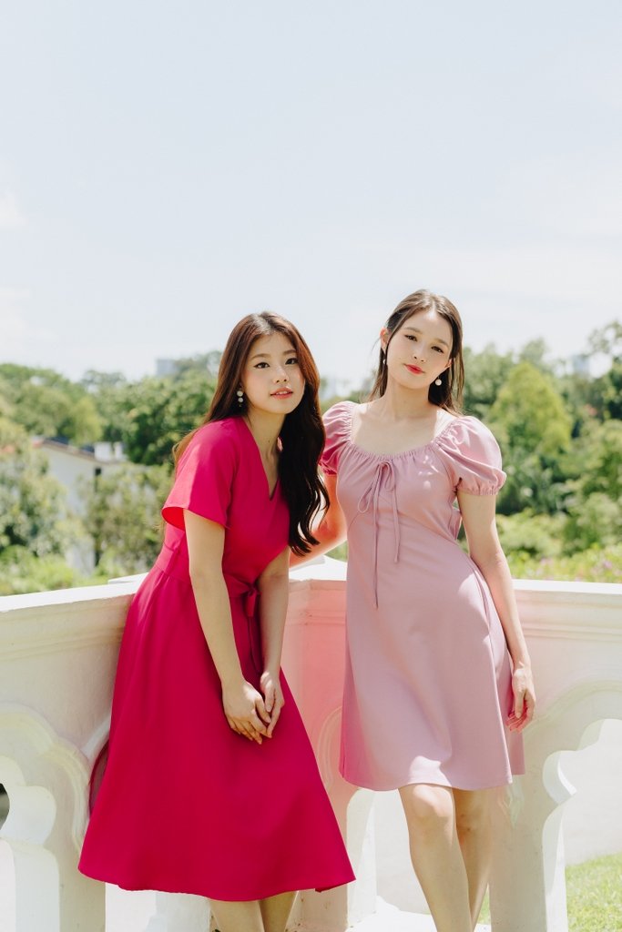 Esmae Fit & Flare Midi Dress in Hot Pink (XS)