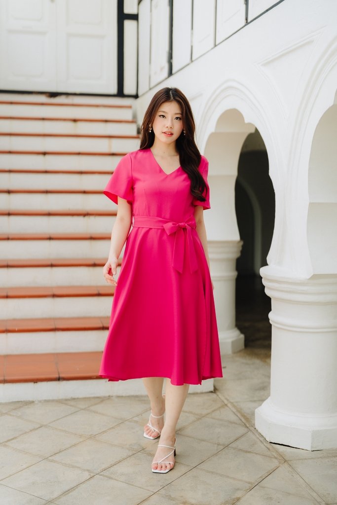 Esmae Fit & Flare Midi Dress in Hot Pink (XS)