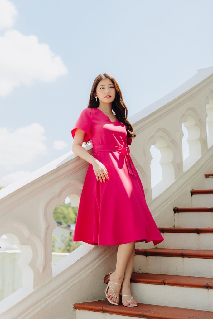Esmae Fit & Flare Midi Dress in Hot Pink (XS)