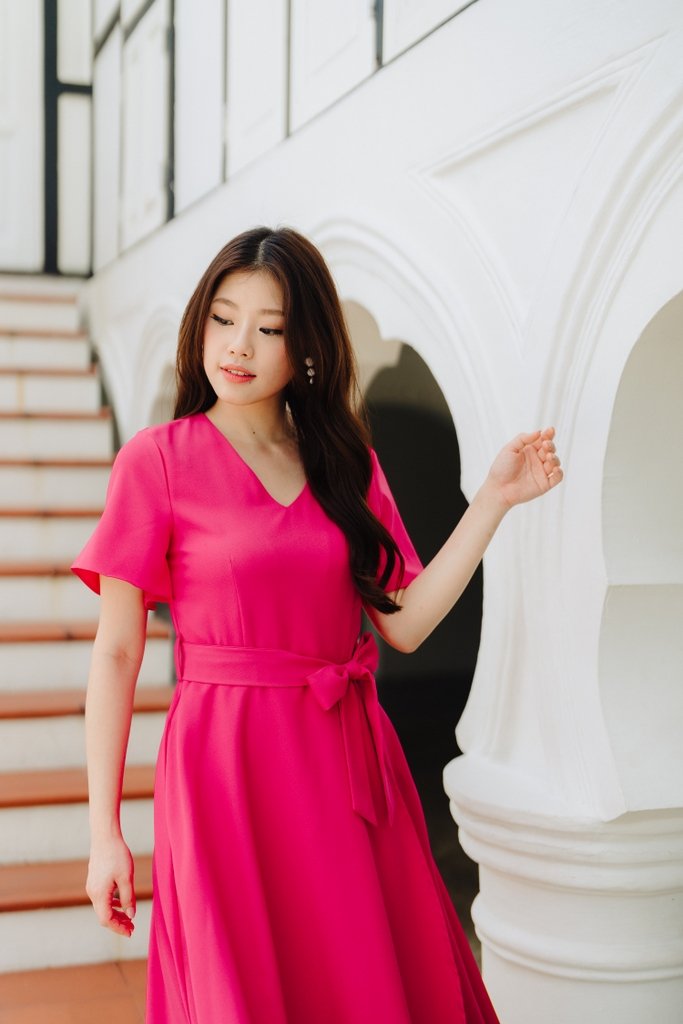 Esmae Fit & Flare Midi Dress in Hot Pink (XS)