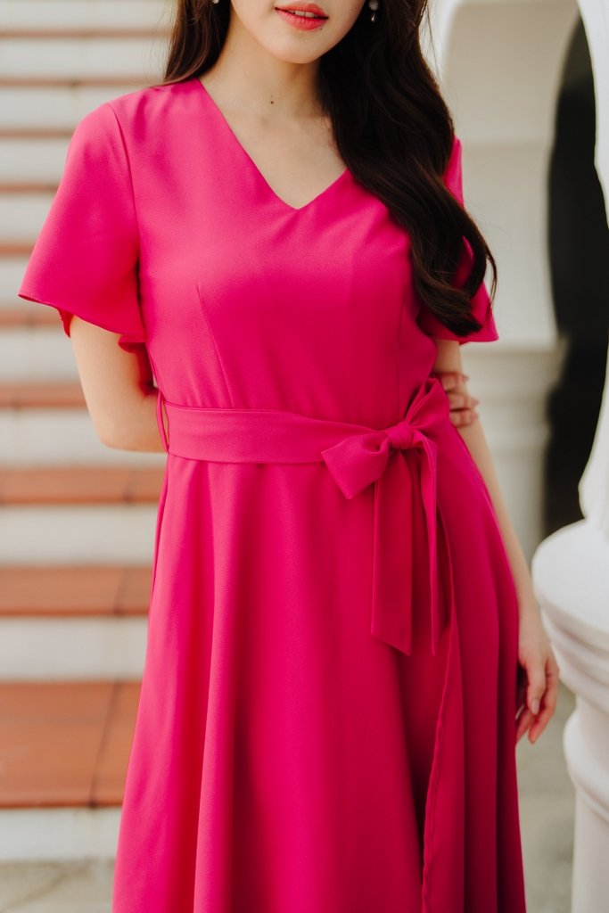 Esmae Fit & Flare Midi Dress in Hot Pink (XS)