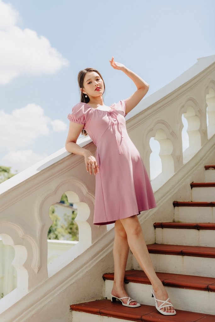 Aria Puff Sleeve Cotton Dress in Pink