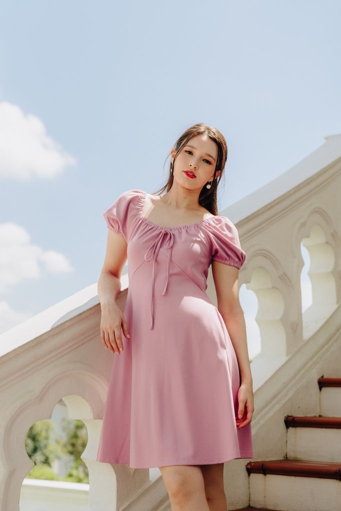 Aria Puff Sleeve Cotton Dress in Pink