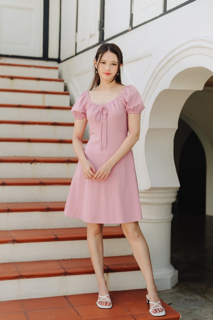 Aria Puff Sleeve Cotton Dress in Pink