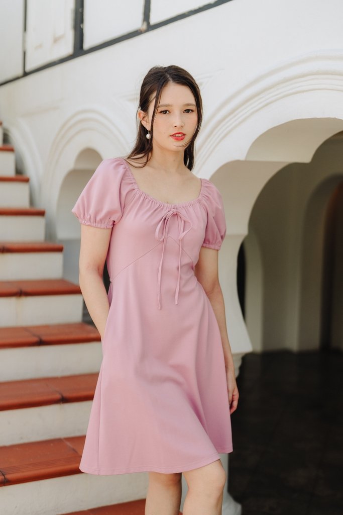 Aria Puff Sleeve Cotton Dress in Pink