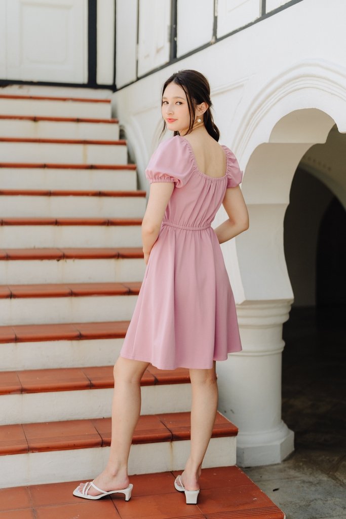 Aria Puff Sleeve Cotton Dress in Pink