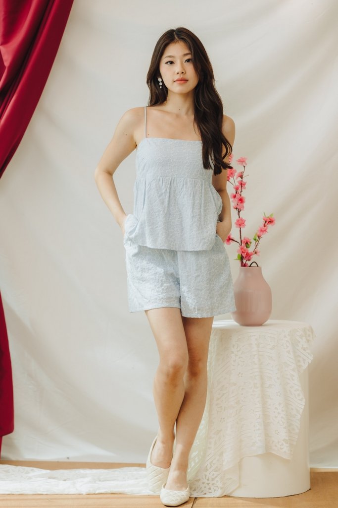 Clover Hearts Peplum Romper in Powder Blue (XL)
