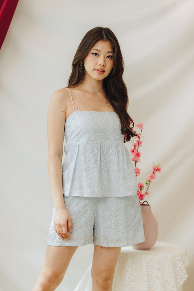 Clover Hearts Peplum Romper in Powder Blue (XL)
