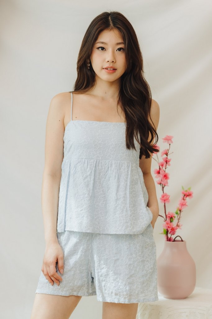 Clover Hearts Peplum Romper in Powder Blue (XL)