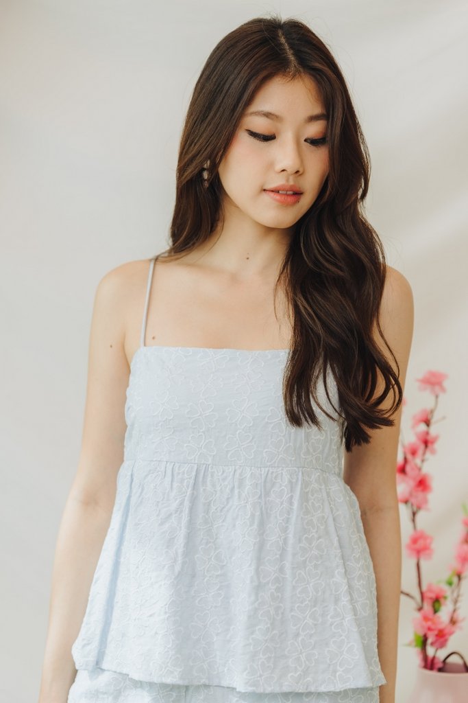 Clover Hearts Peplum Romper in Powder Blue (XL)