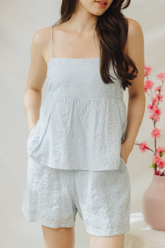 Clover Hearts Peplum Romper in Powder Blue (XL)