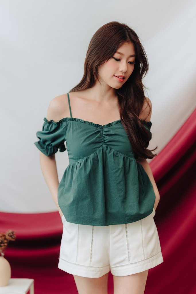 Kacey Cold Shoulder Top in Emerald (XS)