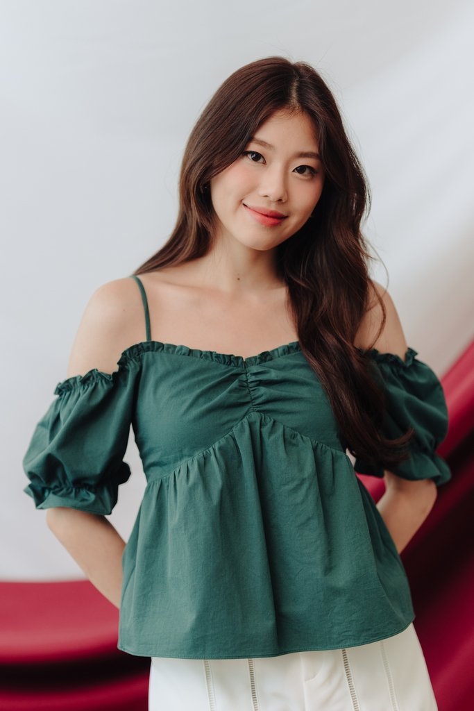 Kacey Cold Shoulder Top in Emerald (XS)