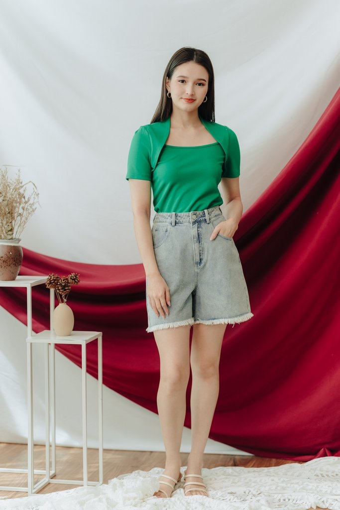 Macey Layered Cotton Top in Kelly Green