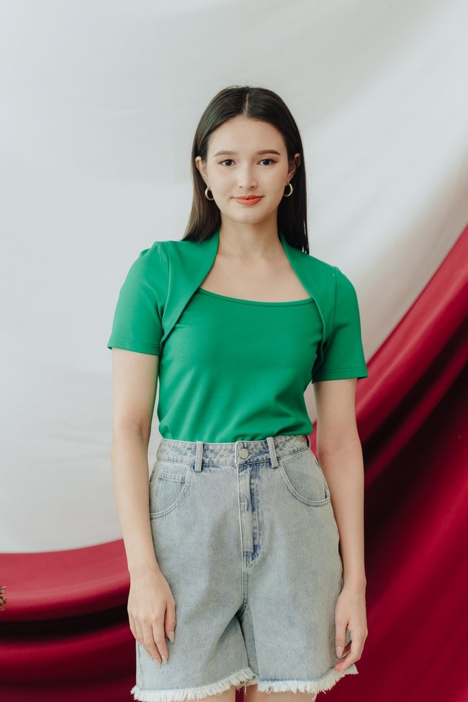 Macey Layered Cotton Top in Kelly Green