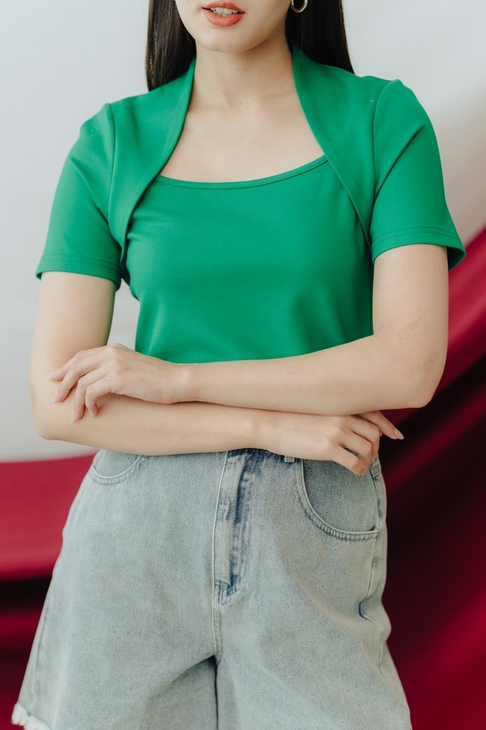 Macey Layered Cotton Top in Kelly Green