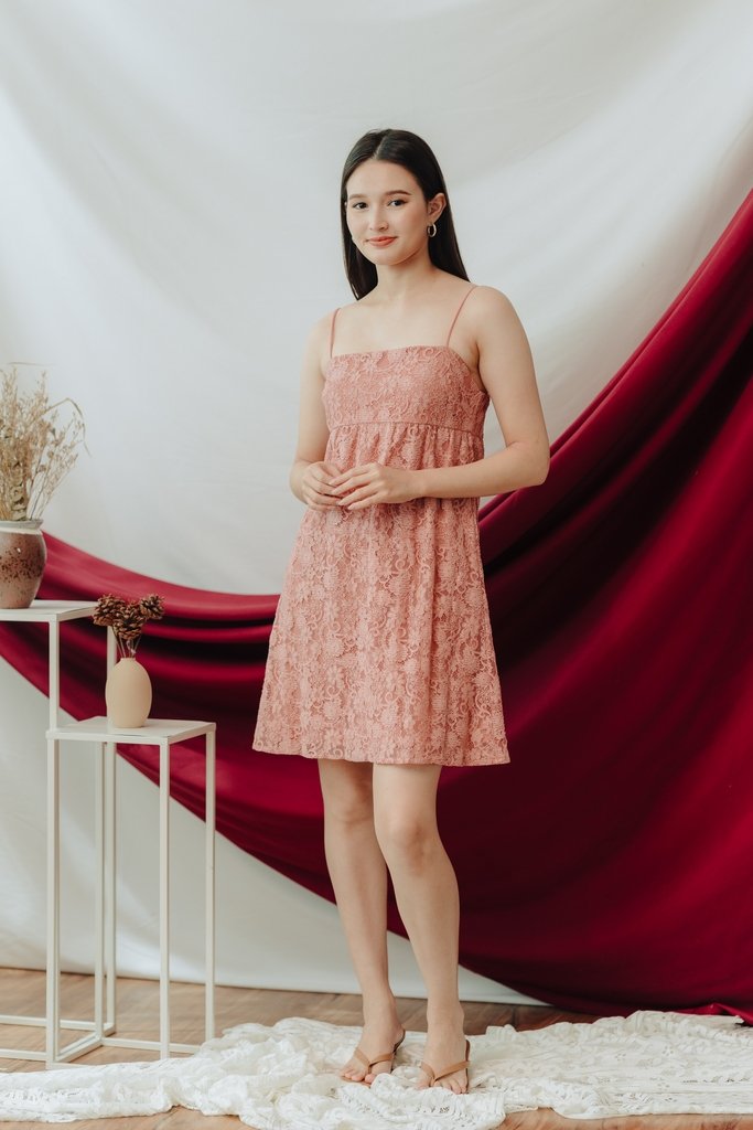 Ellie Lace Camisole Dress in Rose Pink (L)