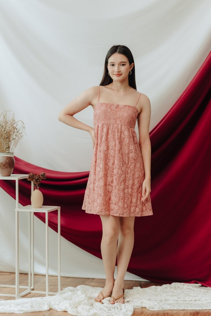 Ellie Lace Camisole Dress in Rose Pink (L)