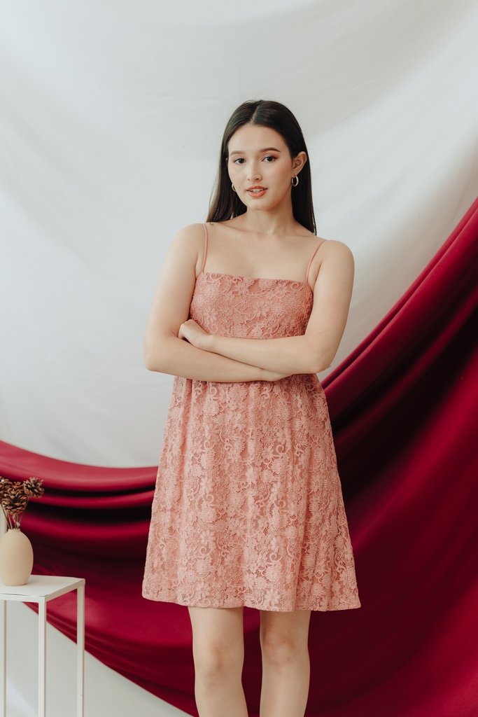 Ellie Lace Camisole Dress in Rose Pink (L)