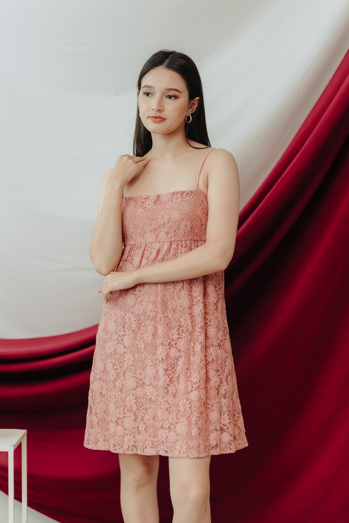 Ellie Lace Camisole Dress in Rose Pink (L)
