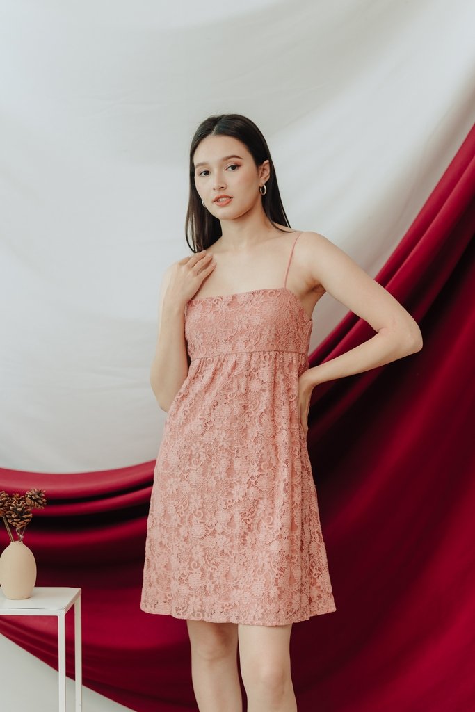 Ellie Lace Camisole Dress in Rose Pink (L)