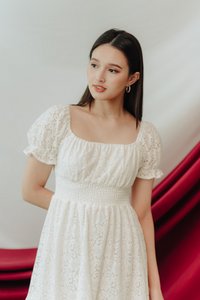 Lacey Lace Smocked Dress in White (XS)