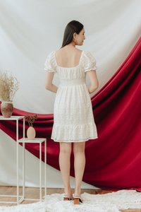 Lacey Lace Smocked Dress in White (XS)