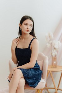 Zora Lace Dropwaist Dress in Navy (XS)