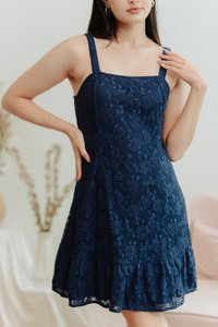 Zora Lace Dropwaist Dress in Navy (XS)