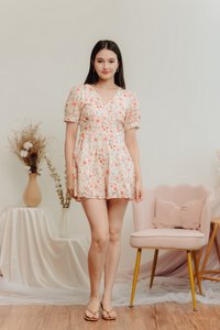Godet Floral Eyelet Romper in Cream (XS)