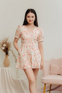 Godet Floral Eyelet Romper in Cream (XS)