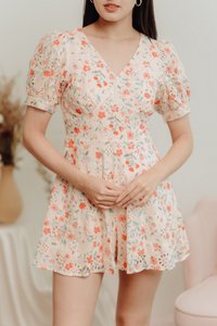 Godet Floral Eyelet Romper in Cream (XS)