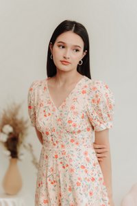 Godet Floral Eyelet Romper in Cream (XS)