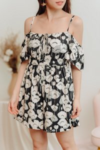Calia Cold Shoulder Printed Romper in Black