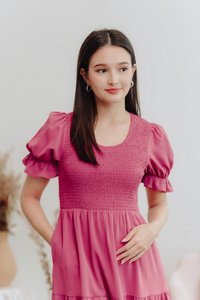 Tarina Smocked Tiered Maxi Dress in Rose Pink (XS)